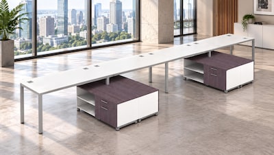 Boss Office Products Simple System 60"W Desk with Storage Cabinet, White, 4/Set (SGSD011-201-WT)