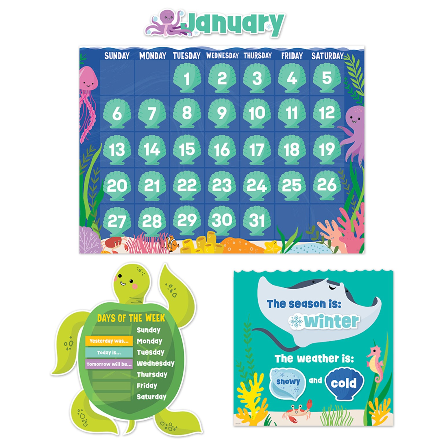 Creative Teaching Press Sea Friends Calendar Set Bulletin Board Set, 67/Set (CTP10992)