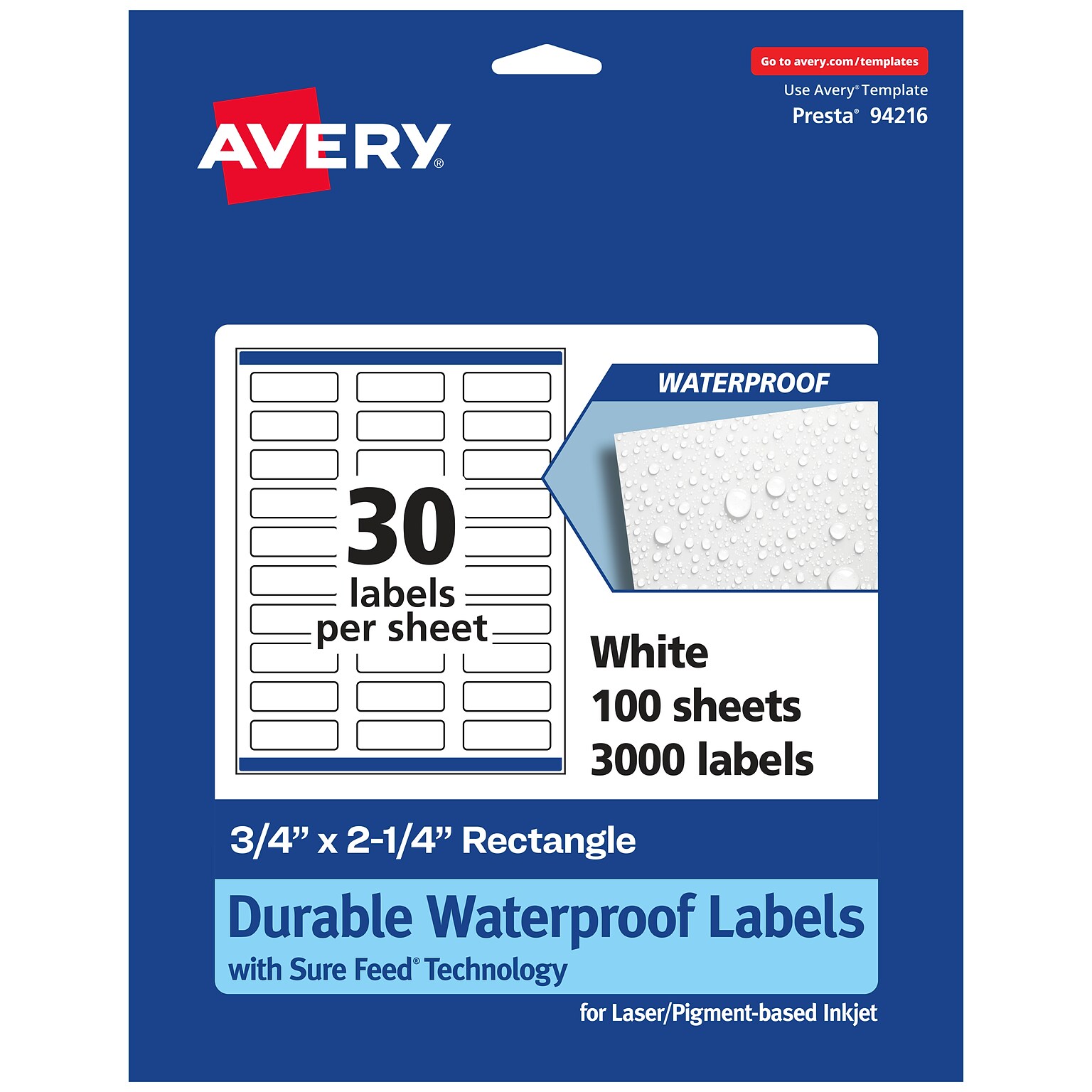 Avery Laser/Inkjet Rectangle Multipurpose Labels, 0.75 x 2.25, White, 3000 Labels/Box (94216)