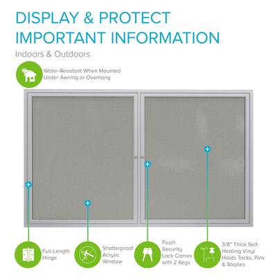 Ghent 3 H x 5 W Enclosed Vinyl Bulletin Board with Satin Frame, 2 Door, Silver (PA23660VX-193)