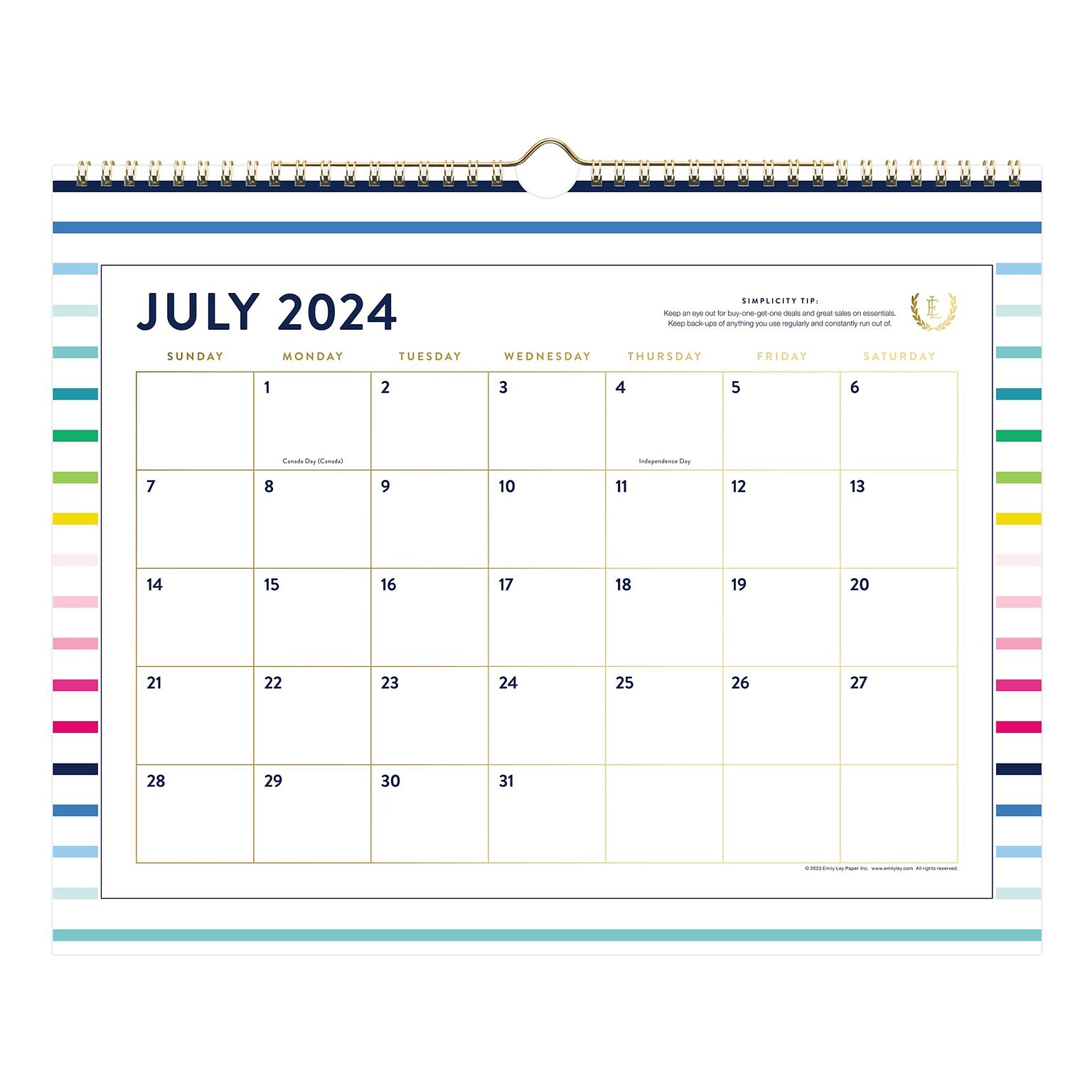 2024-2025 AT-A-GLANCE Simplified by Emily Ley Happy Stripe 15 x 12 Academic Monthly Wall Calendar (EL24-707A-25)