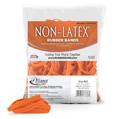 Alliance Non-Latex Multi-Purpose #64 Rubber Bands, 3-1/2 x 1/4, Orange, 95/Pack (37648)