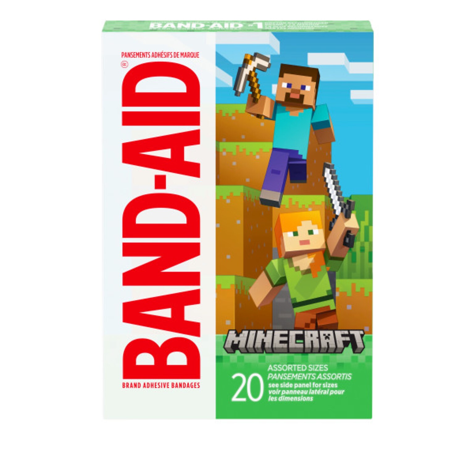 Band-Aid MineCraft Adhesive Bandages, Assorted Sizes, 20 Bandages/Box (1202513)