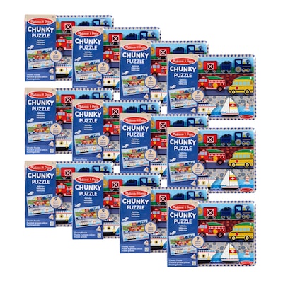 Melissa & Doug 9-Piece Vehicles Wooden Chunky Puzzle, 12 Puzzles/Pack (50227-CASE)
