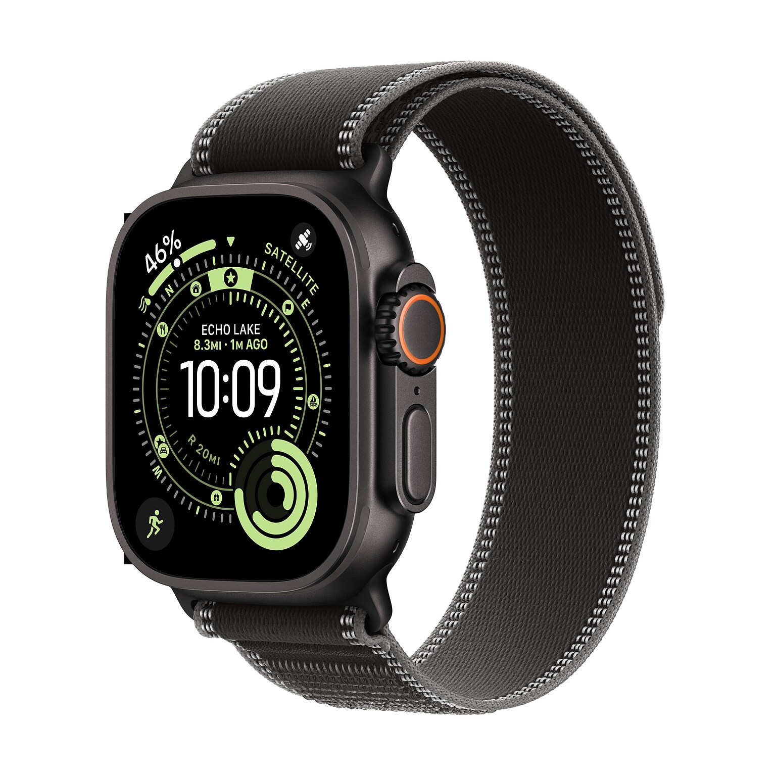 Apple Watch Ultra 3 GPS + Cellular Smartwatch, 49mm, Black Titanium Case, Black/Charcoal Trail Loop, Medium/Large (MF1H4LW/A)
