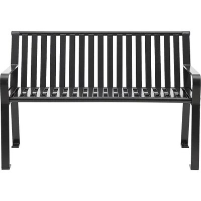 Global Industrial 4 Outdoor Bench w/ Back, Vertical Steel Slat, Black (694853BKKD)