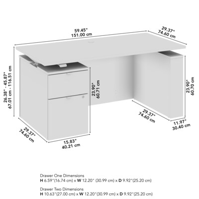 Bush Business Furniture Stratus 60"W Electric Adjustable Standing Desk with File Cabinet, White (SUT007WH)