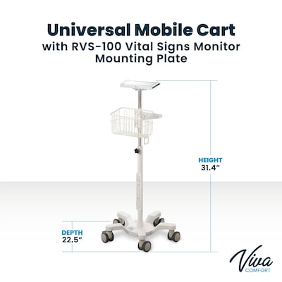 Viva Comfort Rolling Sturdy Compact Mobile Stand for RVS-100 Vital Signs Monitor, White (ADI912-C-MP-04-MK)