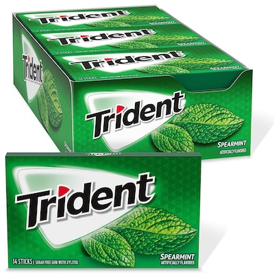 Trident Sugar Free Spearmint Gum, 14 Pieces/Pack, 12/Box (MOZ01106)