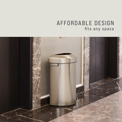 Rubbermaid Refine Stainless Steel Indoor Trash Can with Open Lid, 16 Gallon, Silver (2147550)