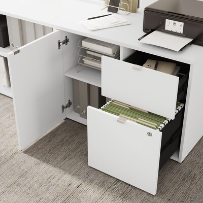 Bush Business Furniture Stratus 72"W Electric Adjustable Standing Desk with Storage, White (SUT020WH)