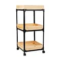 Mind Reader Woodland Collection 3-Shelf Mixed Materials Mobile Utility Cart with Lockable Wheels, Black (3TCARRY-BLK)