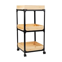 Mind Reader Woodland Collection 3-Shelf Mixed Materials Mobile Utility Cart with Lockable Wheels, Bl
