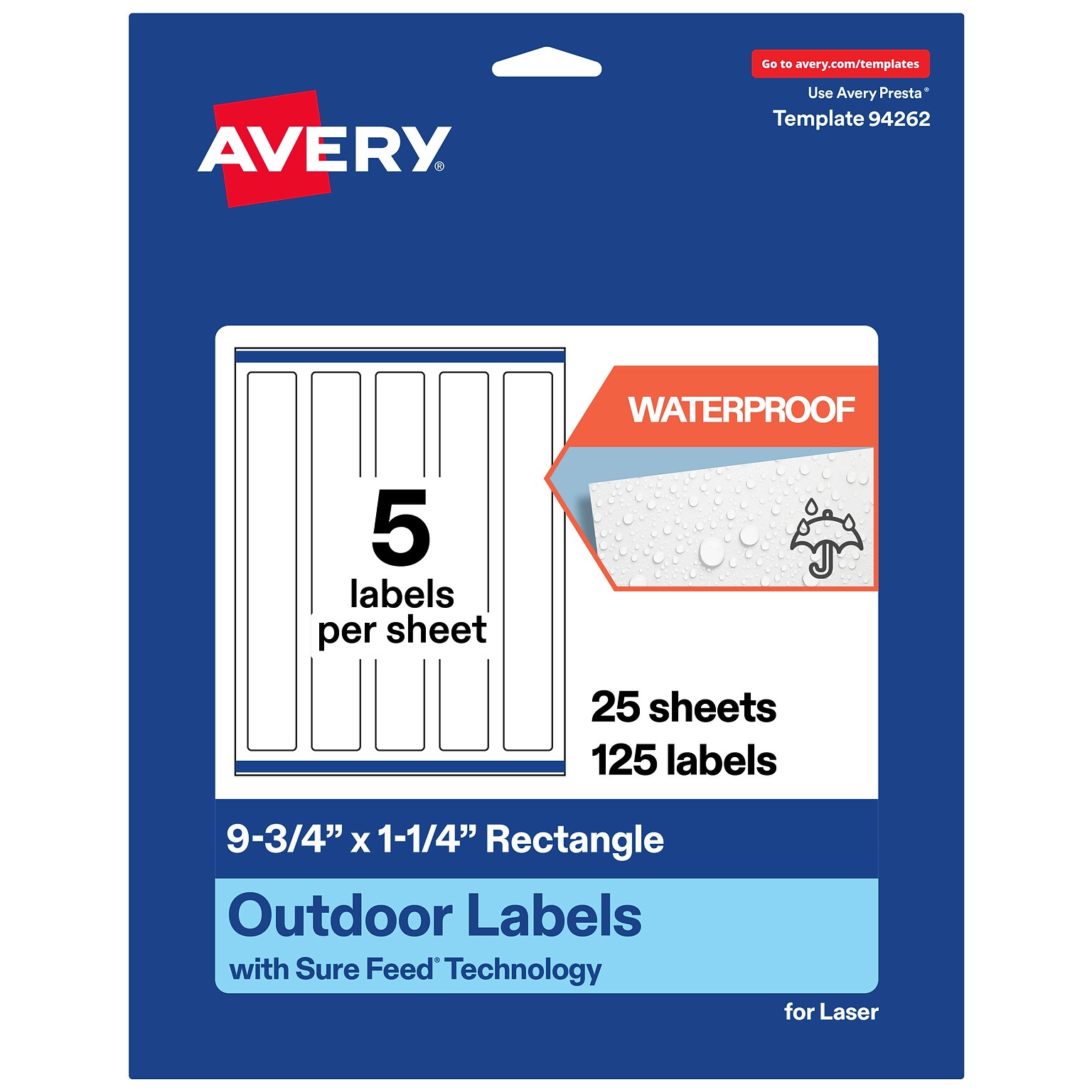 Avery Rectangle Laser Multipurpose Labels, 9.75 x 1.25, White, 125/Pack (19479399381)