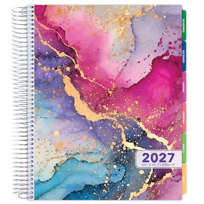 2027 Excello Brands 8.5 x 11 Weekly & Monthly Planner, Paperboard Cover, Rainbow Gold Marble (ORY27-FSH58-53)