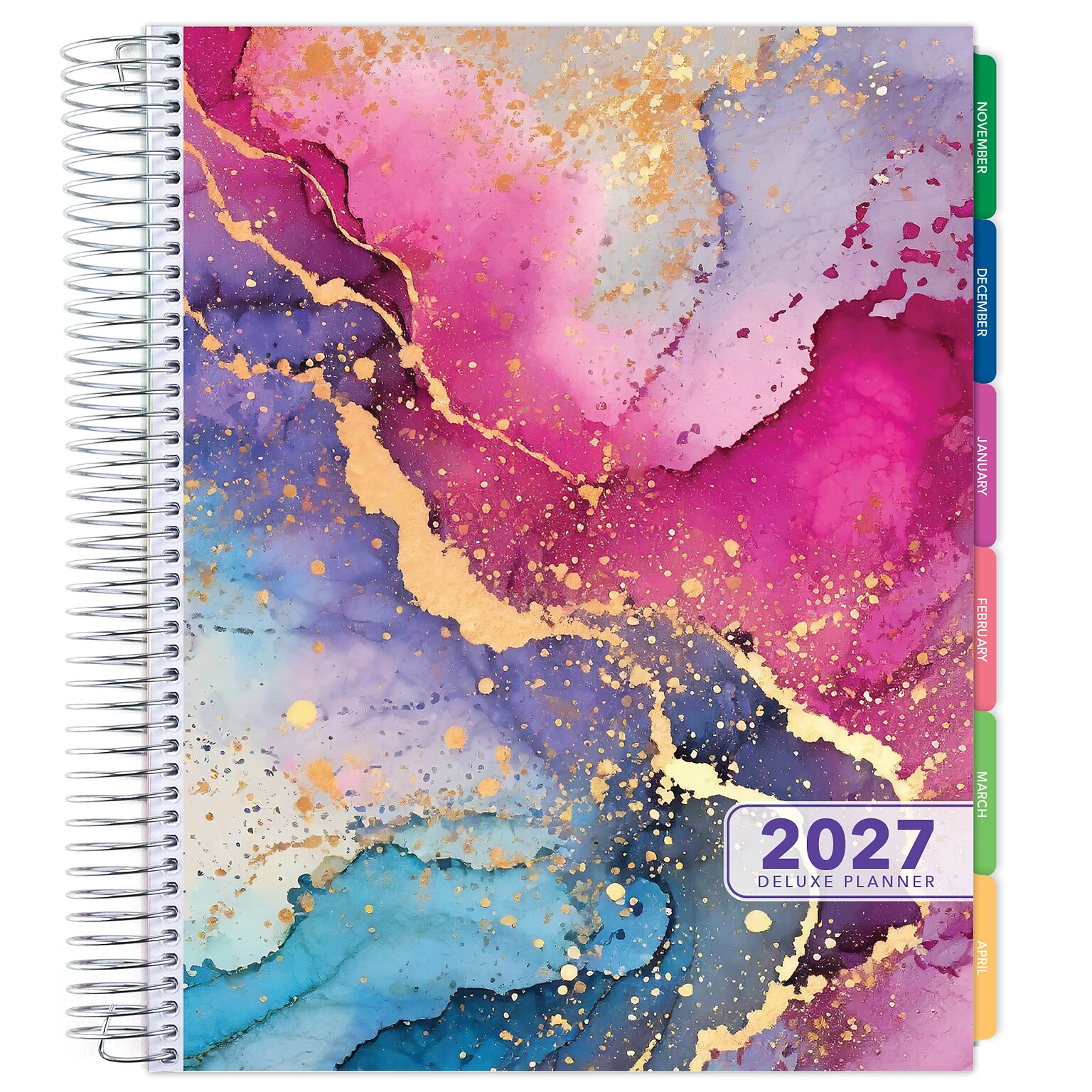 2027 Excello Brands 8.5 x 11 Weekly & Monthly Planner, Paperboard Cover, Rainbow Gold Marble (ORY27-FSH58-53)