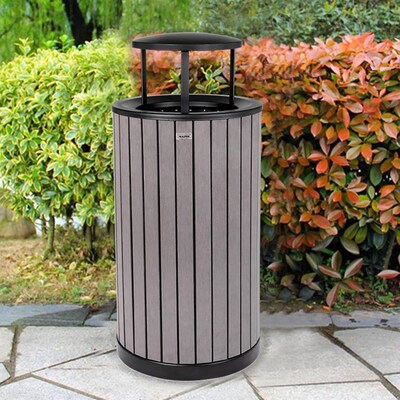 Alpine Industries Steel Outdoor Trash Can with Rain Bonnet Lid, 32 Gallon, Gray (ALP4400-01-GRY-RB)