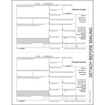 TOPS 1099INT Tax Form, 1 Part, Payer/State - Copy C, White, 8 1/2 x 11, 100 Sheets/Pack (LINTPAY34)
