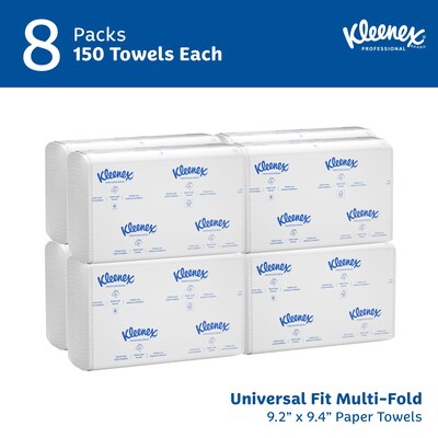 Kleenex Recycled Multifold Paper Towels, 1-ply, 150 Sheets/Pack, 8 Packs/Carton (02046)