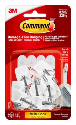 Command Small Wire Toggle Hooks, White, Damage Free Organizing of Dorm Rooms, 9 Command Hooks, 12 Co