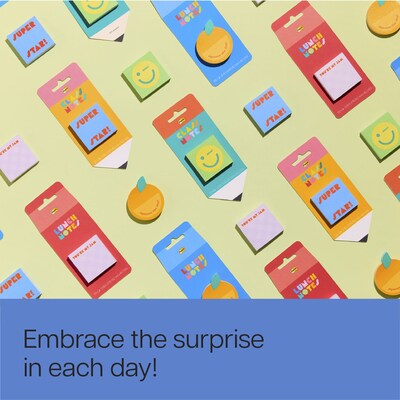 Post-it Lunch Notes Squeeze the Day Sticky Notes, 1.9 x 1.9, Orange/Green, 100 Sheets/Pad (SBTS26-LN-1)