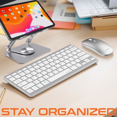 Delton N35 Wireless Keyboard and Mouse & Swivel Tablet Stand Bundle, White (DTTKITN35WWSW60)
