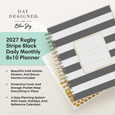 2027 Blue Sky Day Designer 8" x 10" Daily Planner, Black/White (161647)