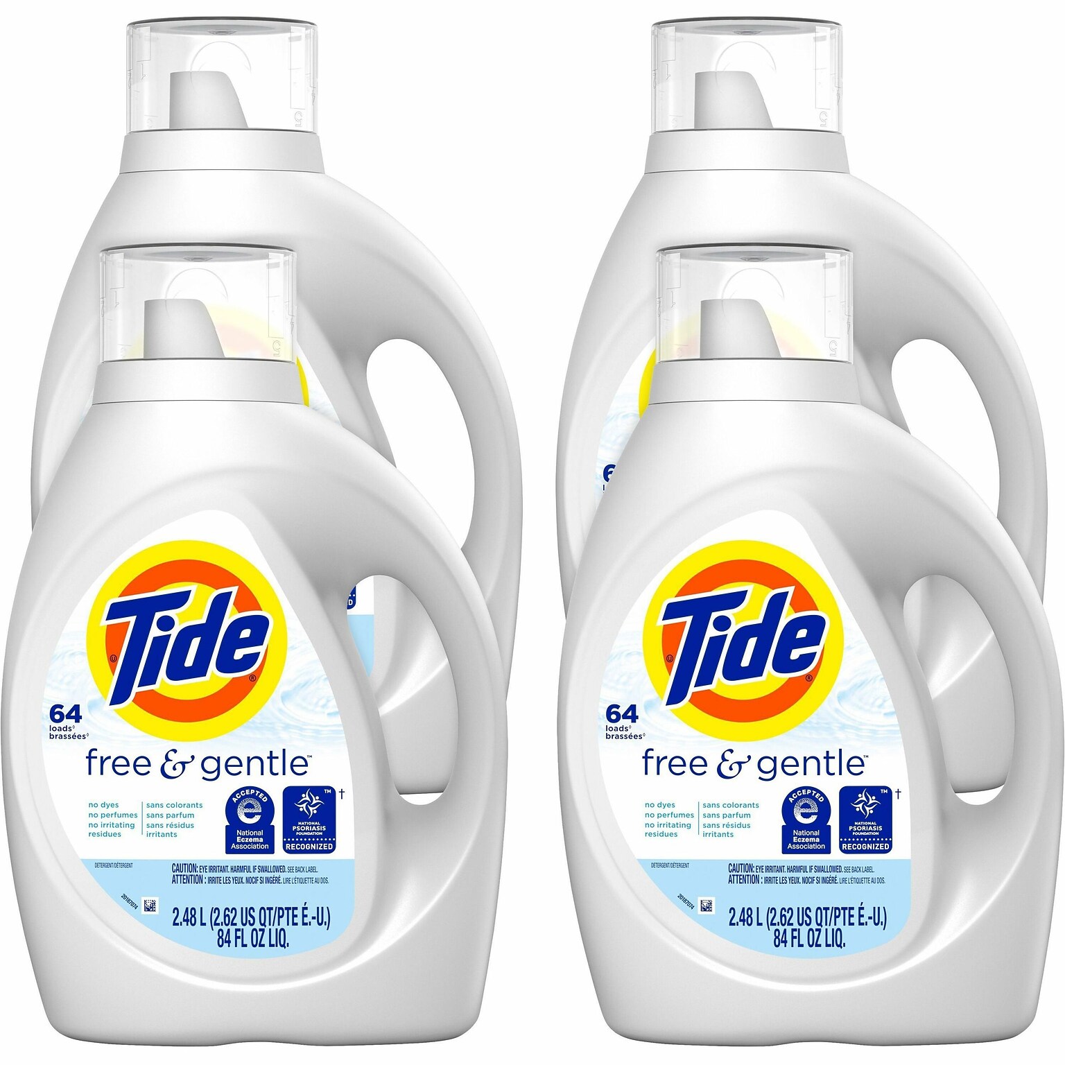 Tide Free & Gentle HE Laundry Detergent, 64 Loads, 84 oz., 4/Carton (12144CT)