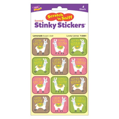Trend Enterprises Lovely Llamas Lemonade Scent Scratch 'n Sniff Stinky Stickers, Multicolored, 48/Pack, 6/Packs/Bundle