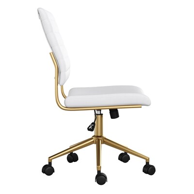 Martha Stewart Ivy Armless Faux Leather Swivel Office Chair, White/Polished Brass (CH2209211WHGLD)