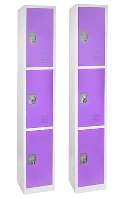 AdirOffice 72 3-Tier Key Lock Purple Steel Storage Locker, 2/Pack (629-203-PUR-2PK)