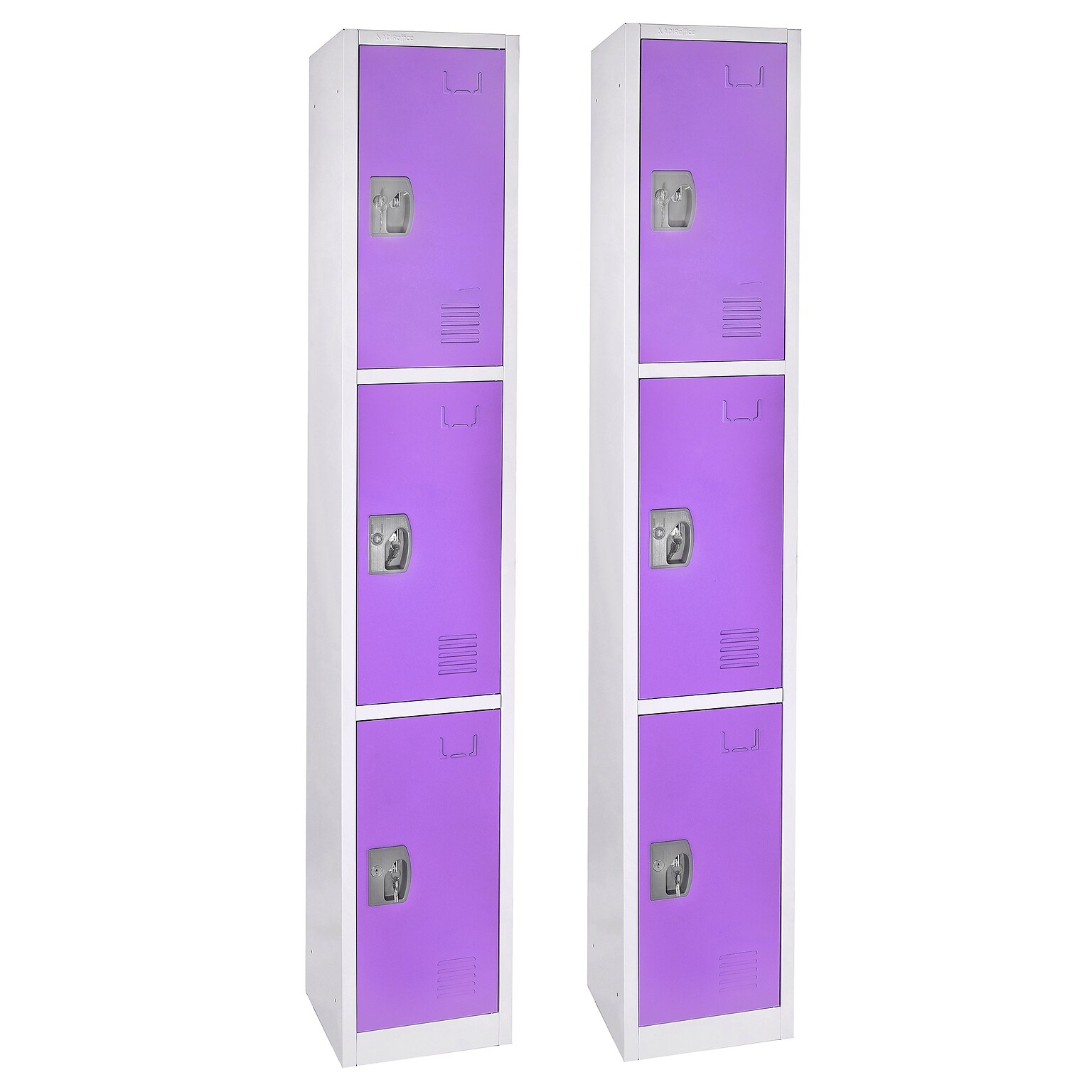 AdirOffice 72 3-Tier Key Lock Purple Steel Storage Locker, 2/Pack (629-203-PUR-2PK)