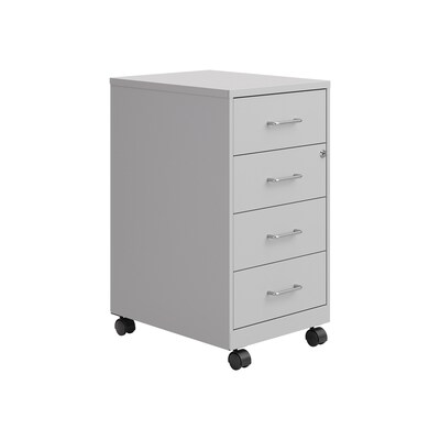 Space Solutions 18" 4-Drawer Metal Mobile Organizer, Locking, Arctic Silver (25947)