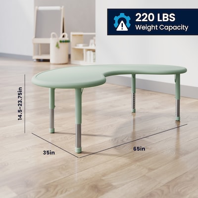 Flash Furniture Emmy Half Moon Activity Table Set, 65" x 35", Height Adjustable, Sage (YCX42MOONTBSGEE)