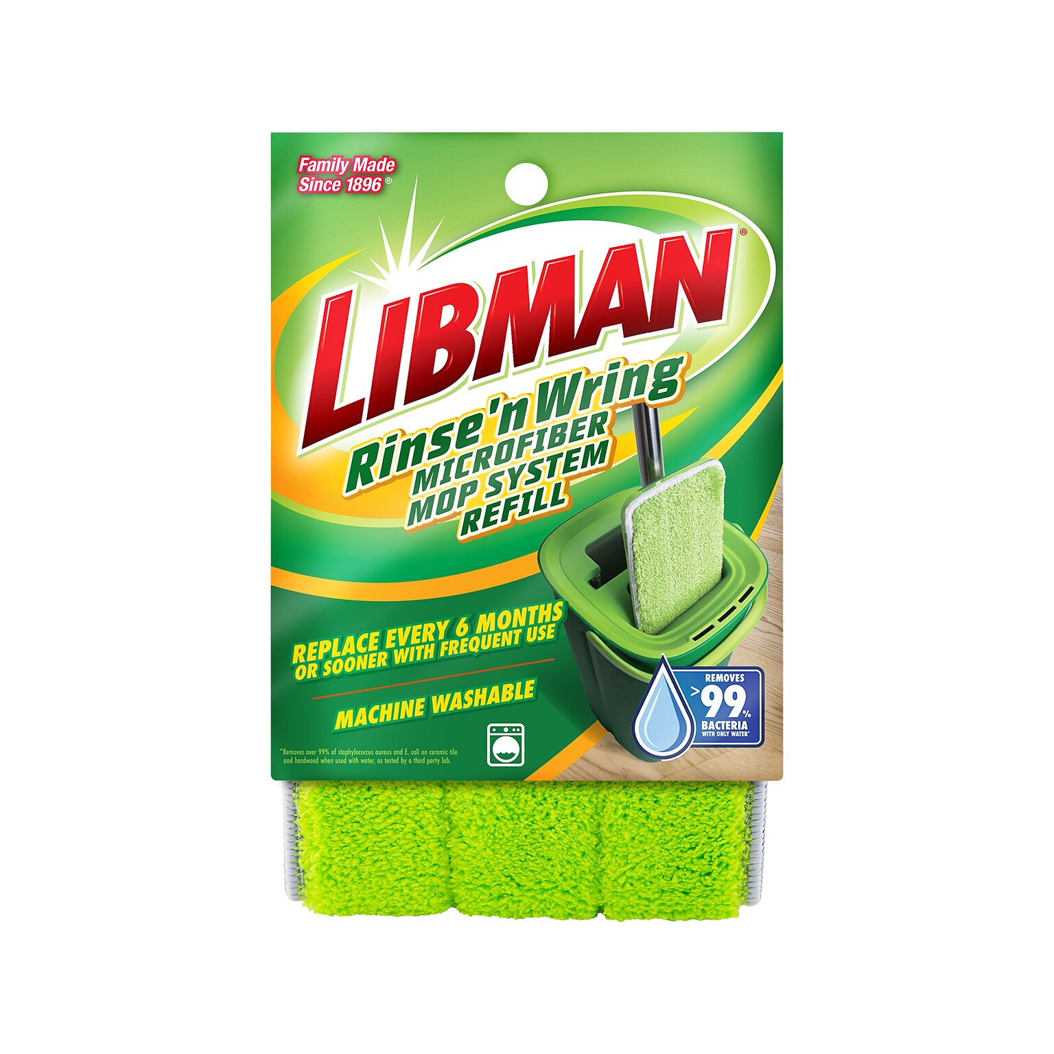 Libman Rinse n Wring Microfiber 13 Mop Pad Refill, Green, 6/Pack (1676)