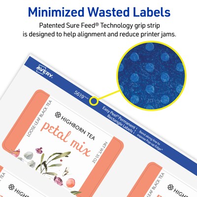 Avery Sure Feed Laser/Inkjet Multipurpose Labels, 2" x 3", Matte White, 8 Labels/Sheet, 25 Sheets/Pack (05619)