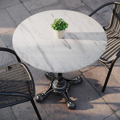 Flash Furniture Acadia 31.25" Round Wooden Dining Table with Bistro Base, White Faux Marble/Black Base (STRD31WMAST2222)