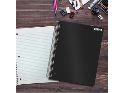 Better Office 5-Subject Subject Notebooks, 8.5" x 11", College Ruled, 200 Sheets, Black (25781)