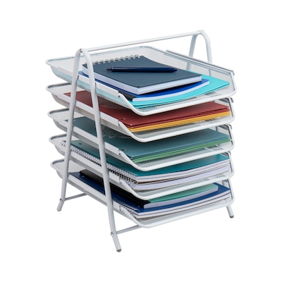 Mind Reader 5-Tier Stackable Paper Desk Tray Organizer, Metal, White (5TPAPER-WHT)