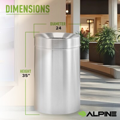 Alpine Industries Stainless Steel Trash Can with Open Lid, 50 Gallon, Silver (ALP475-50)