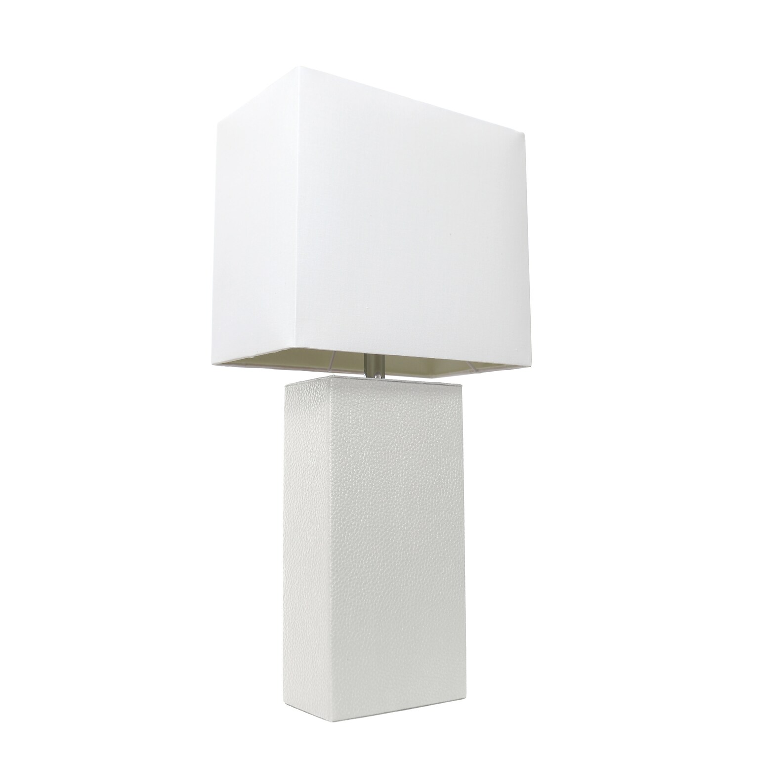 Lalia Home Lexington 21 Leather Base Modern Home Décor Bedside Table Lamp, White Rectangular Fabric Shade, White (LHT-3008-WH)
