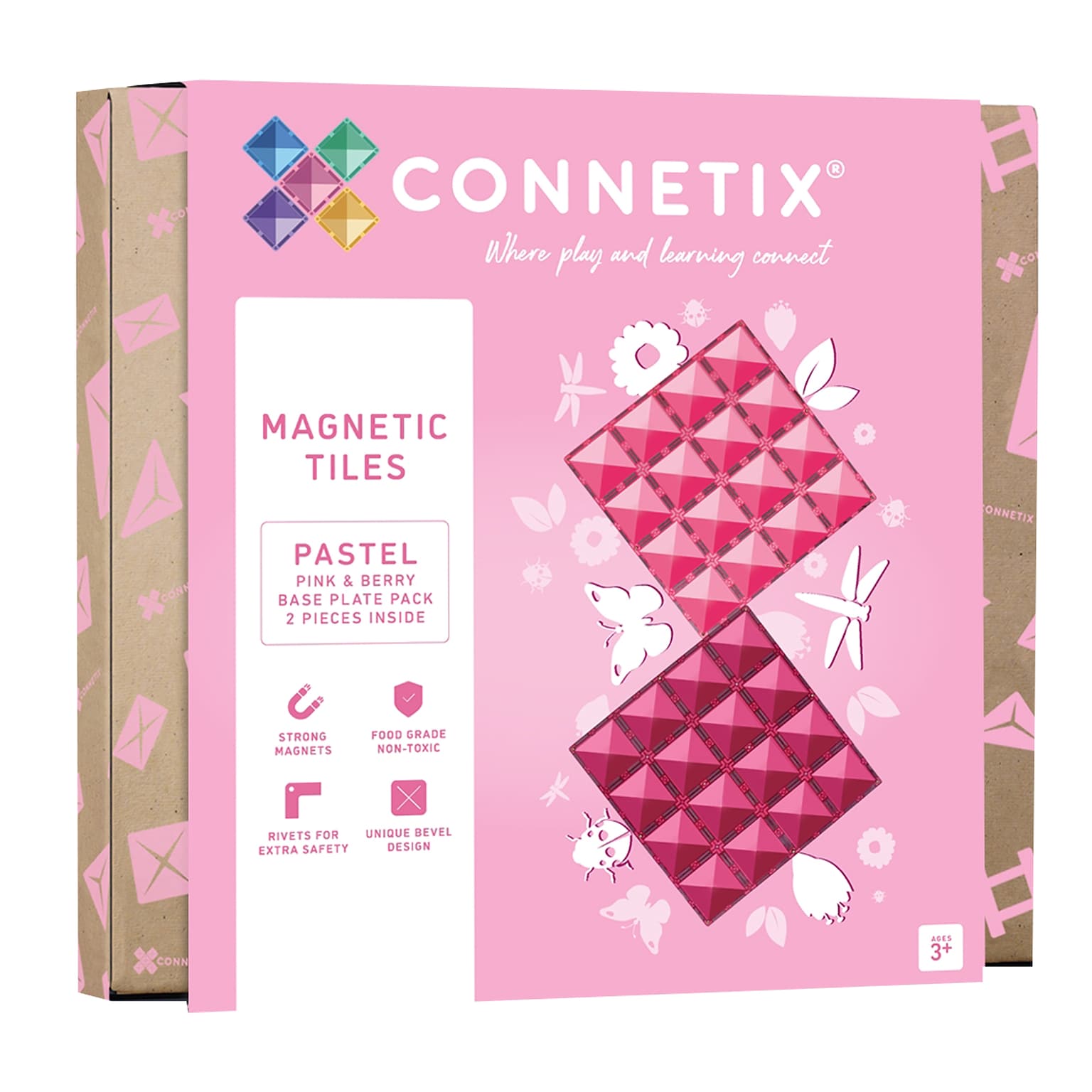 Connetix Magnetic Tiles Pastel Pink & Berry Base Plate, 2 Pieces (CNTPPB002BP)