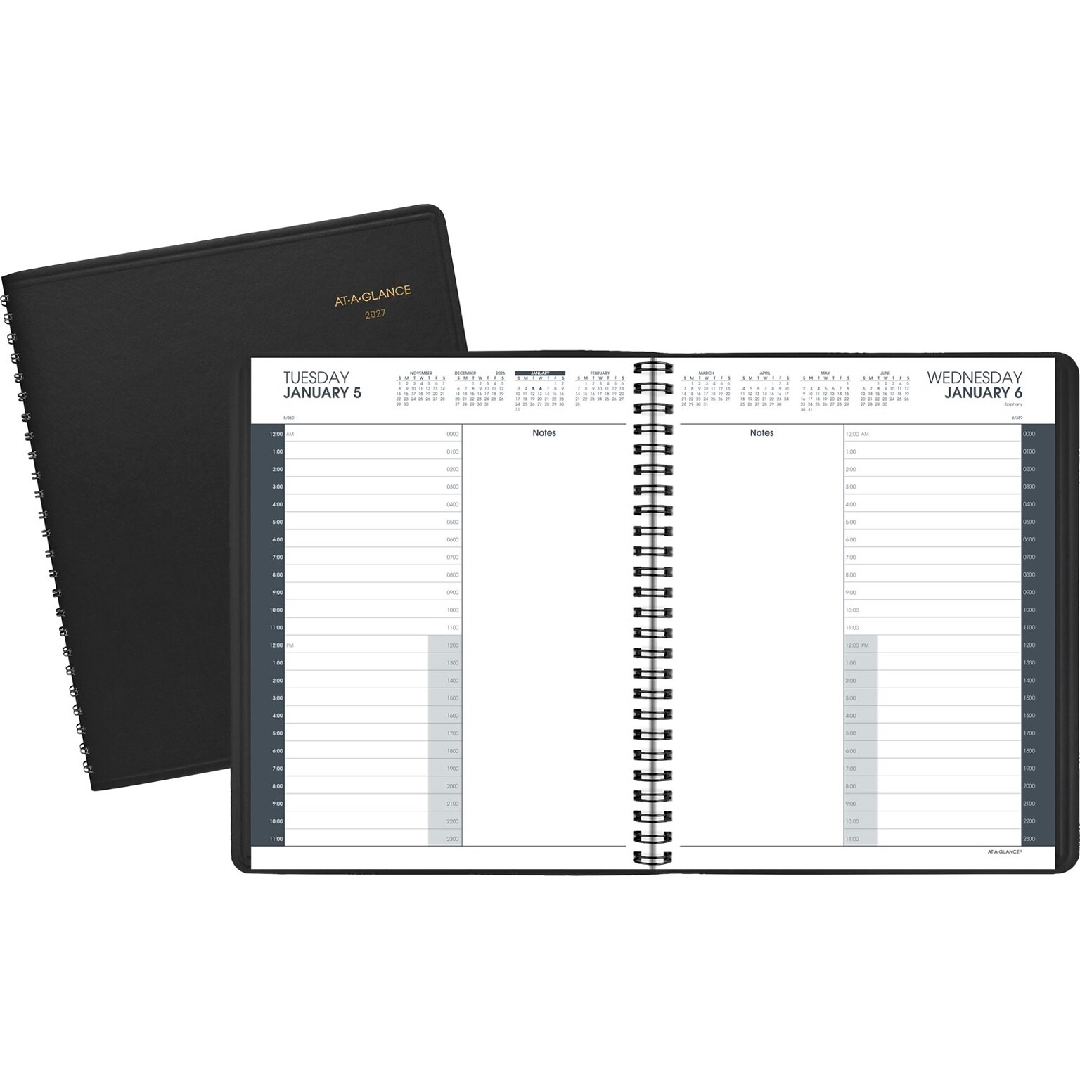 2027 AT-A-GLANCE 8.5 x 11 Daily Appointment Book, Faux Leather Cover, Black (70-214-05-27)