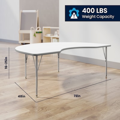 Flash Furniture Wren Kidney Activity Table, 72" x 48", Height Adjustable, White Top/Silver Frame (XUA4872KDWHTP)