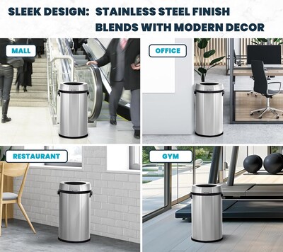Alpine Industries Stainless Steel Recycling, Trash and Compost Station with Open Lid, 17 Gallon, 3/Pack (ALP470-65L-R-T-CO)