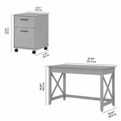Bush Furniture Key West 48" Writing Desk with File Cabinet, Cape Cod Gray (KWS001CG)