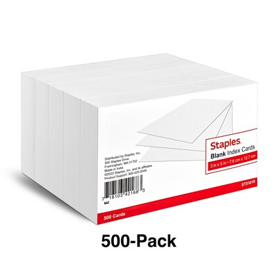 Staples 3 x 5 Index Cards, Blank, White, 500/Pack (TR51010)