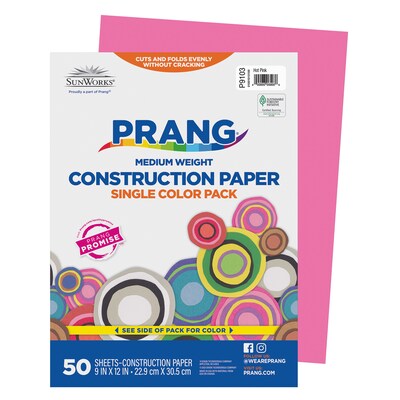 Prang 9 x 12 Construction Paper, Hot Pink, 50 Sheets/Pack, 10 Packs/Bundle (PAC9103-10)
