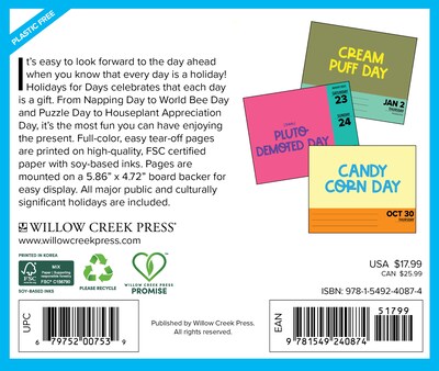 2025 Willow Creek Holidays for Days 6.2" x 5.4" Day-to-Day Calendar (40874)