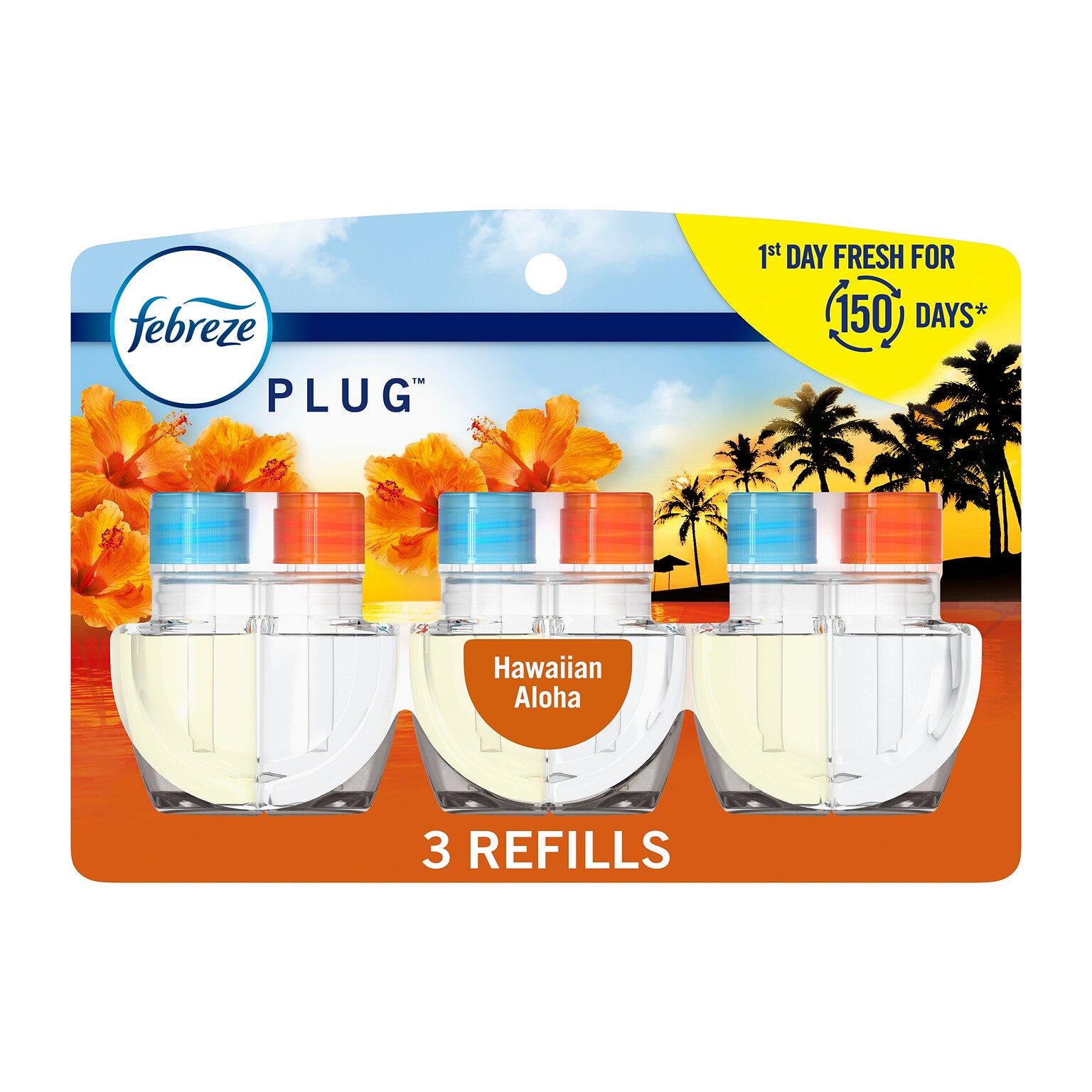 Febreze Fade Defy Plug Air Freshener Warmer Refill, Hawaiian Aloha Scent, 0.87 fl. oz., 3/Pack (54345)
